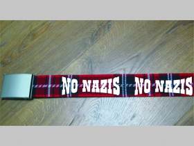 No Nazis  -  červeno-bielo-čierny textilný opasok " Škótske káro " so zapínaním na posuvnú kovovú pracku